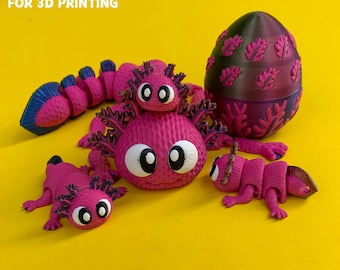 Flexi Crochet Axolotl And Egg 3D Print STL Files Bundle: Articulated Toy