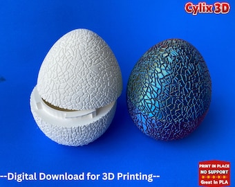 Dinosaur Egg, STL File For 3D Print, Crack Egg, Cylix3D, No Support, Twist Lock Egg, Digital STL File Download
