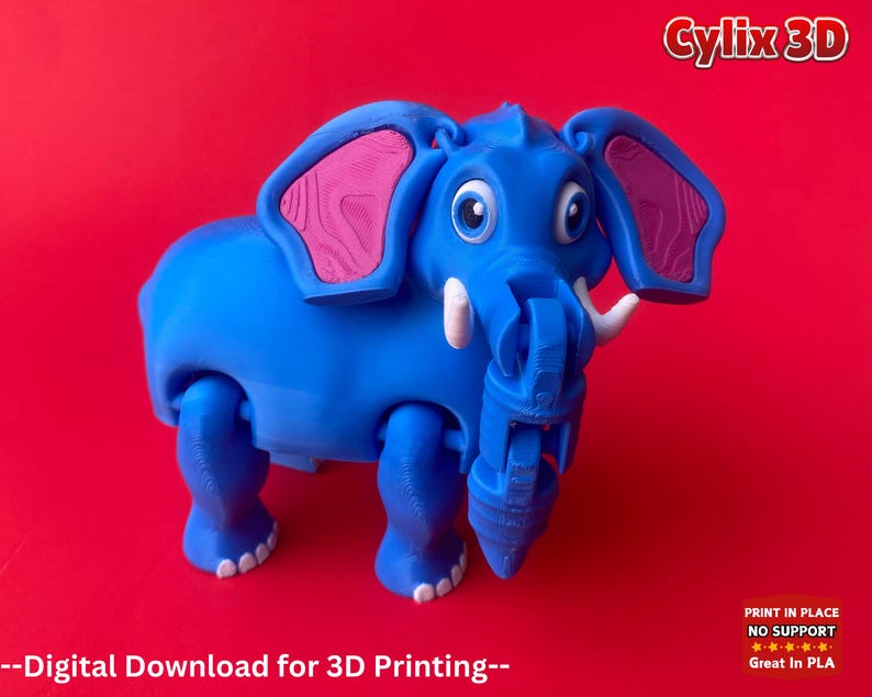 Elephant STL File for 3D Print, Articulating Flexi Wiggle Pet, Print in ...