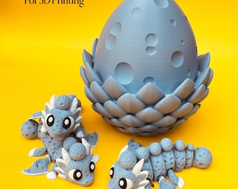 Flexi Moon Dragon & Egg STL 3D-utskriftsfiler Bundle: Ledad fidgetleksak