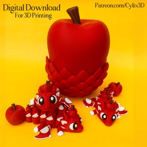 Flexi Apple Dragon & Egg Box STL 3D Print Files Bundle: Winged Dragon Articulated Toy