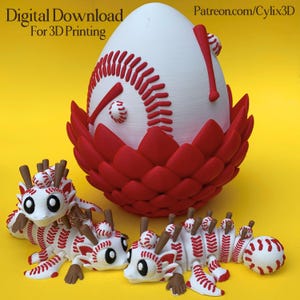 Flexi Baseball Dragon And Egg STL 3D Print Files Bundle, Flexible Hinge 3D Model STL, Articulated Print In Place Fidget, Dragon Scale Egg