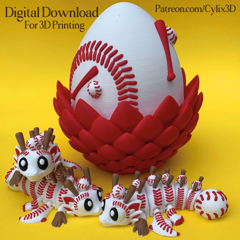 Flexi Baseball Dragon And Egg STL 3D Print Files