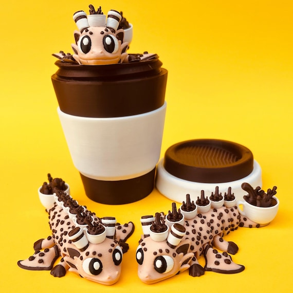 Flexi Coffee Dragon & Cup Box STL 3D Print Files: Winged Dragon