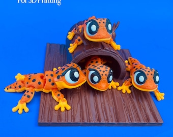 Flexi Gecko Wooden House STL 3D Print Files: Articulated Leopard Gecko