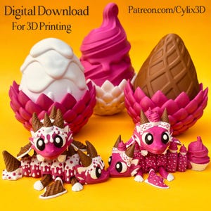 Flexi Ice Cream Dragon & Egg STL: Articulated 3D Print Files Of Winged Dragon