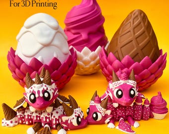 Flexi Ice Cream Dragon & Egg STL: Articulated 3D Print Files Of Winged Dragon