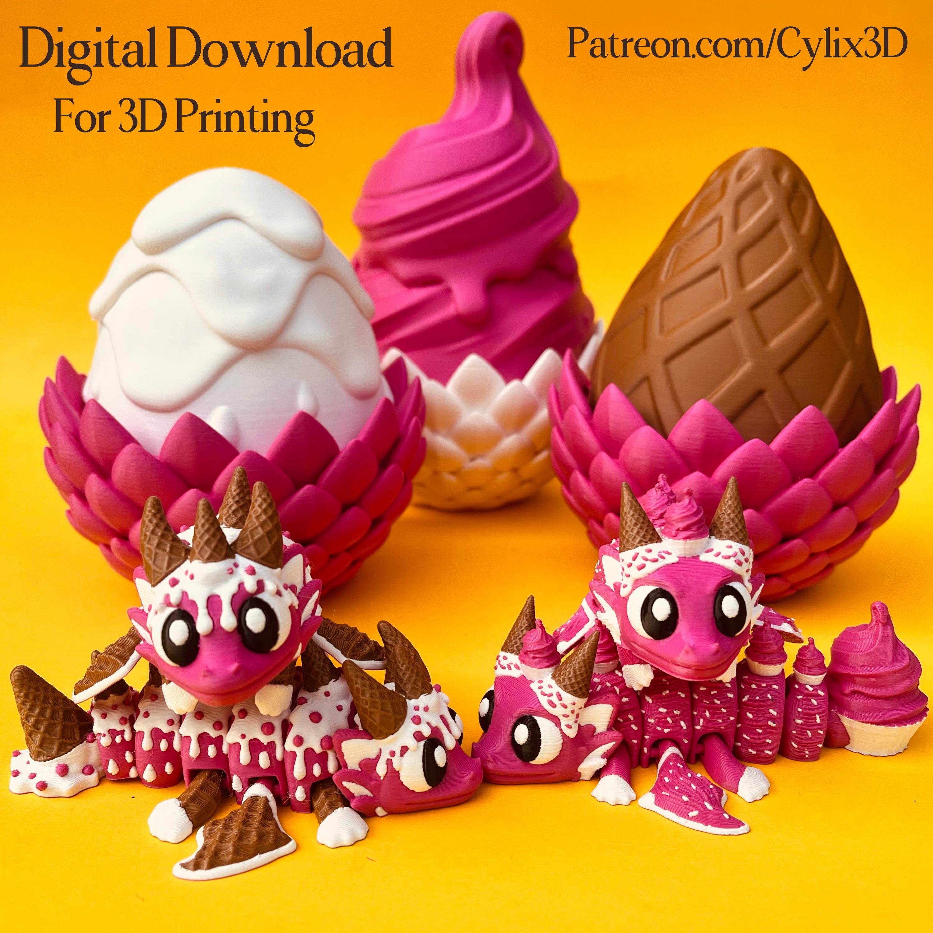 Flexi Ice Cream Dragon & Egg STL: Articulated 3D Print Files of