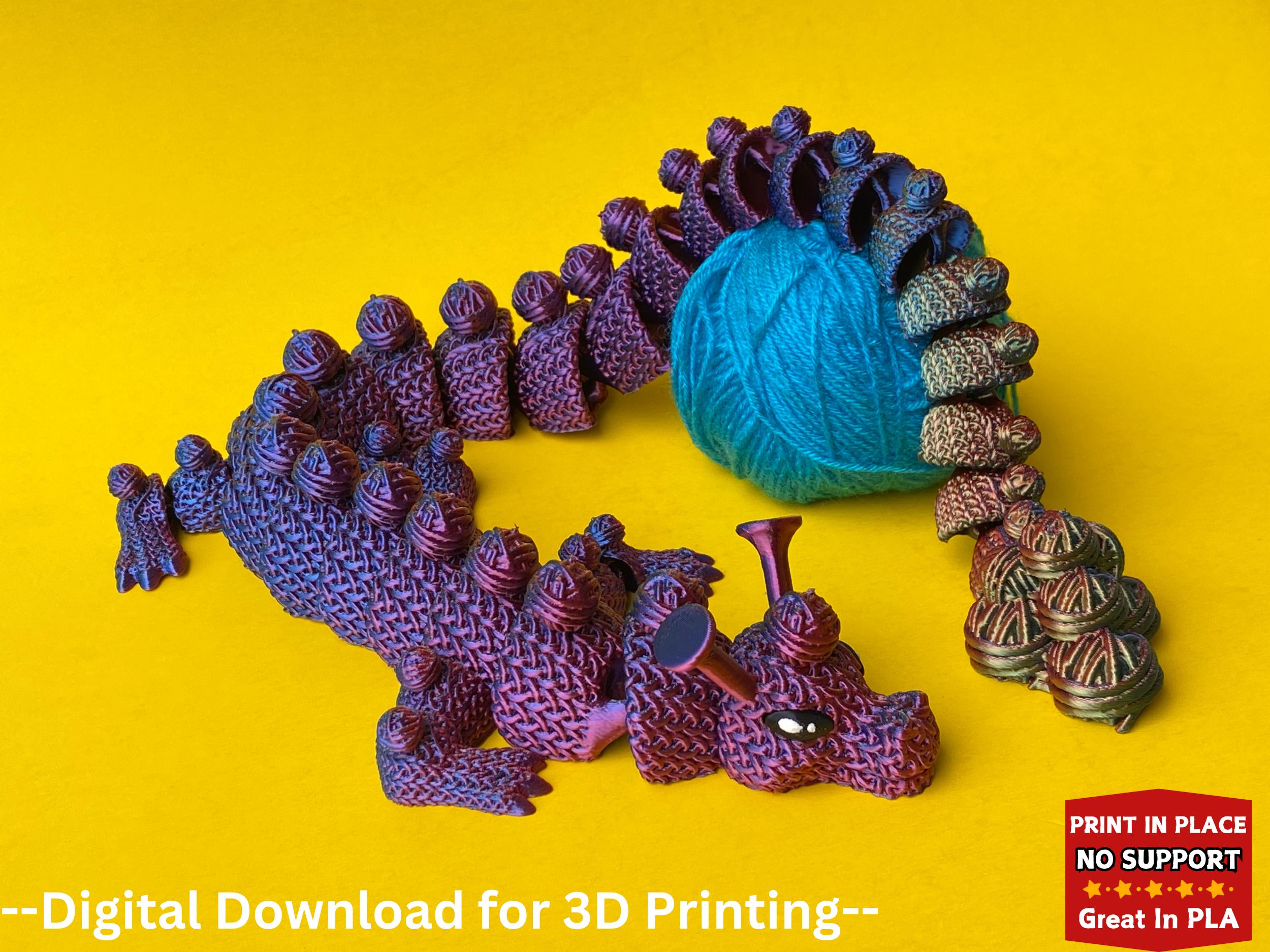 Crochet Dragon, STL File For 3D Printing, Knit Pattern Dragon STL Print Files, Articulating Flexi Toy, Print in Place, Wool Baby Dragon