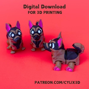 Small German Shepherd STL 3D Print File, Cute Dog Flexi, Articulated Animal 3D Model, Cylix3D, No Support 3D Printing, Download 3D Model