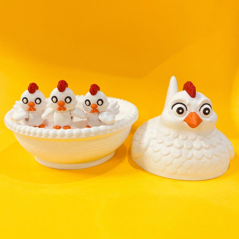 Chicken Fidget Stl File Chicken and Hen on Nest Box STL 3D Print Files: Flexi Animal Fidget Toy ...