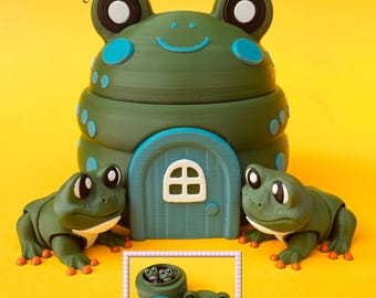 Flexi Frog And House Box STL 3D Print Files: Animal Fidget Toy