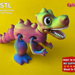 T-rex Dinosaur, STL File for 3D Printing, Articulated Flexi, 3D Print Animal Fidget Toy, Print In Place, Cylix3D