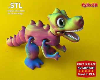 T-rex Dinosaur, STL File for 3D Printing, Articulated Flexi, 3D Print Animal Fidget Toy, Print In Place, Cylix3D