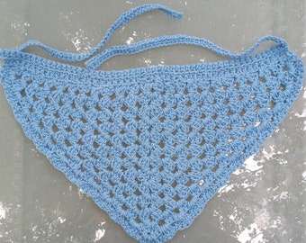 Denim Blue Handmade Crochet Bandana Headscarf