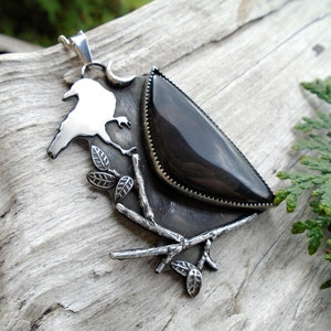 Obsidian Sterling Silver pendant with Raven