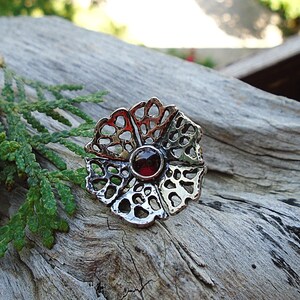 Blütenring Granat 16 mm Sterling Silber Ring