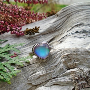 Aurora Opal Herz Sterling Silber Ring 9 1/4