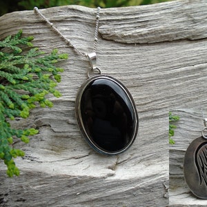 Angel Wing Onyx  Sterling Silver pendant with wing in the back