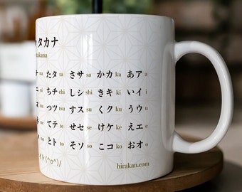 Hiragana and Katakana Mug - Japanese Characters Chart and Study Guide, Gift for Students