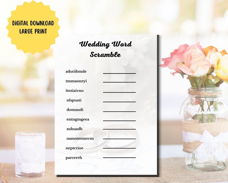 Wedding Word Scramble Game | Wedding or Bridal Shower Game | Printable ...