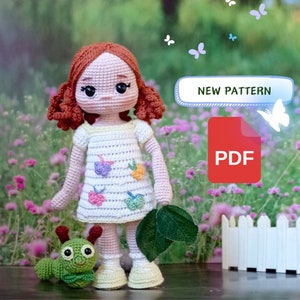 Amigurumi Crochet Cute Doll English Pdf Pattern File With Curly Hair ,Two Combinations And A Cute Caterpillar Friend,Easy To Follow Pattern