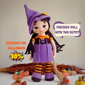 Crochet Witch Doll with Dress & Hat: Halloween Amigurumi Gift