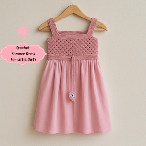 Crochet Yoke-Fabric Summer Dress For Little Girl