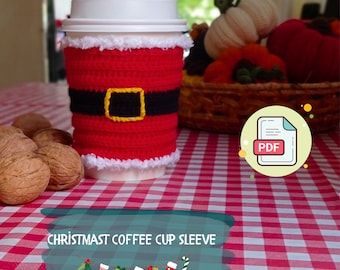 Christmas Crochet Coffee Cup Sleeve Pattern: Santa Belt Design (PDF Pattern)