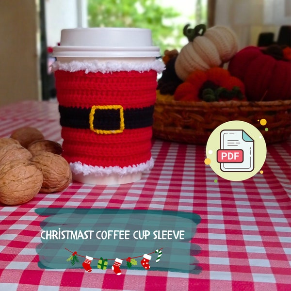 Middelgroot kerst gehaakt koffiekopje mouw Engels patroon, cadeau voor Kerstmis, eenvoudig en modern haakwerk