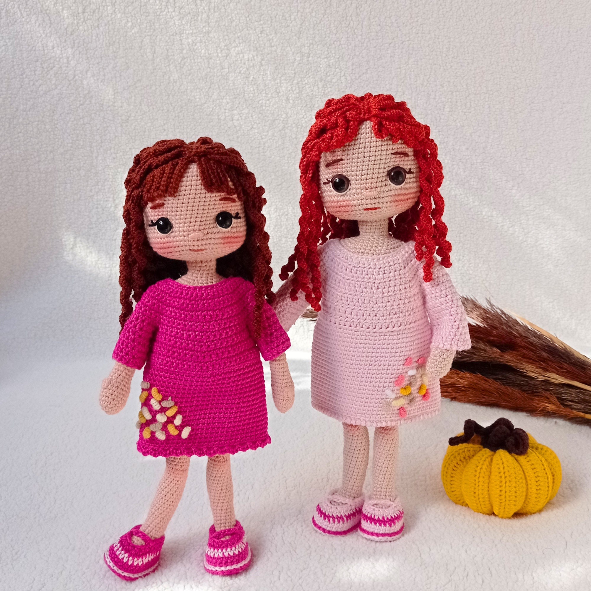 Pink Hair Crochet Doll in Daisy Dress – Handmade Amigurumi Baby Girl Gift