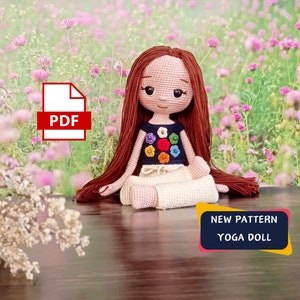 Häkelmuster für eine Yoga-Puppe mit langen Haaren, Schritt-für-Schritt-Anleitung für eine einfache Amigurumi-Musterdatei