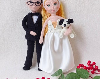 Wedding Gift,Personalized Amigurumi Crochet Bride And Groom,Custom Portrait Doll