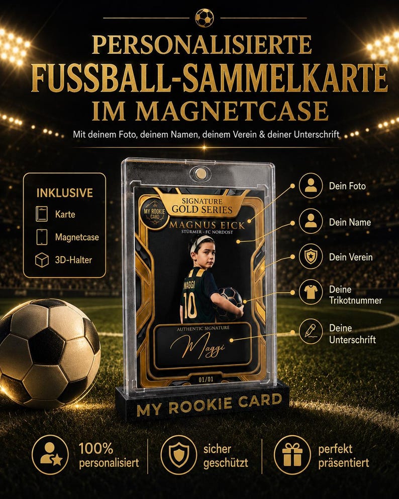 Personalized football card in a magnetic case – a unique gift for football-loving kids image 1
