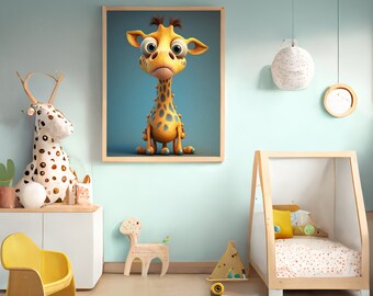 Girafe Poster Nursery Décoration Animal Poster pour enfants Mignon Animal Illustration Nursery Wall Decoration Wildlife Jungle Animal Poster