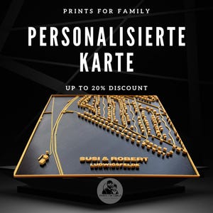 Personalisiertes Bild | 3D Stadt | Koordinaten Personalisierte Geschenke Hochzeitsgeschenk | 15x15 / 17x17 / 20x20 cm | Schwarz-Gold