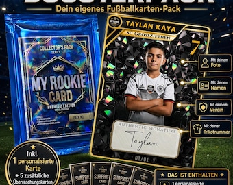 Personalized football card | Own football trading card | Football gift for boys | Rookie card in a booster pack