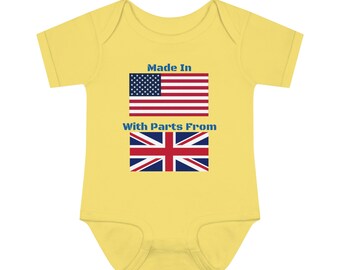 Body pour bébé, cadeau de douche de bébé, fabriqué aux États-Unis avec des pièces d'Angleterre, cadeau de bébé anglais et américain