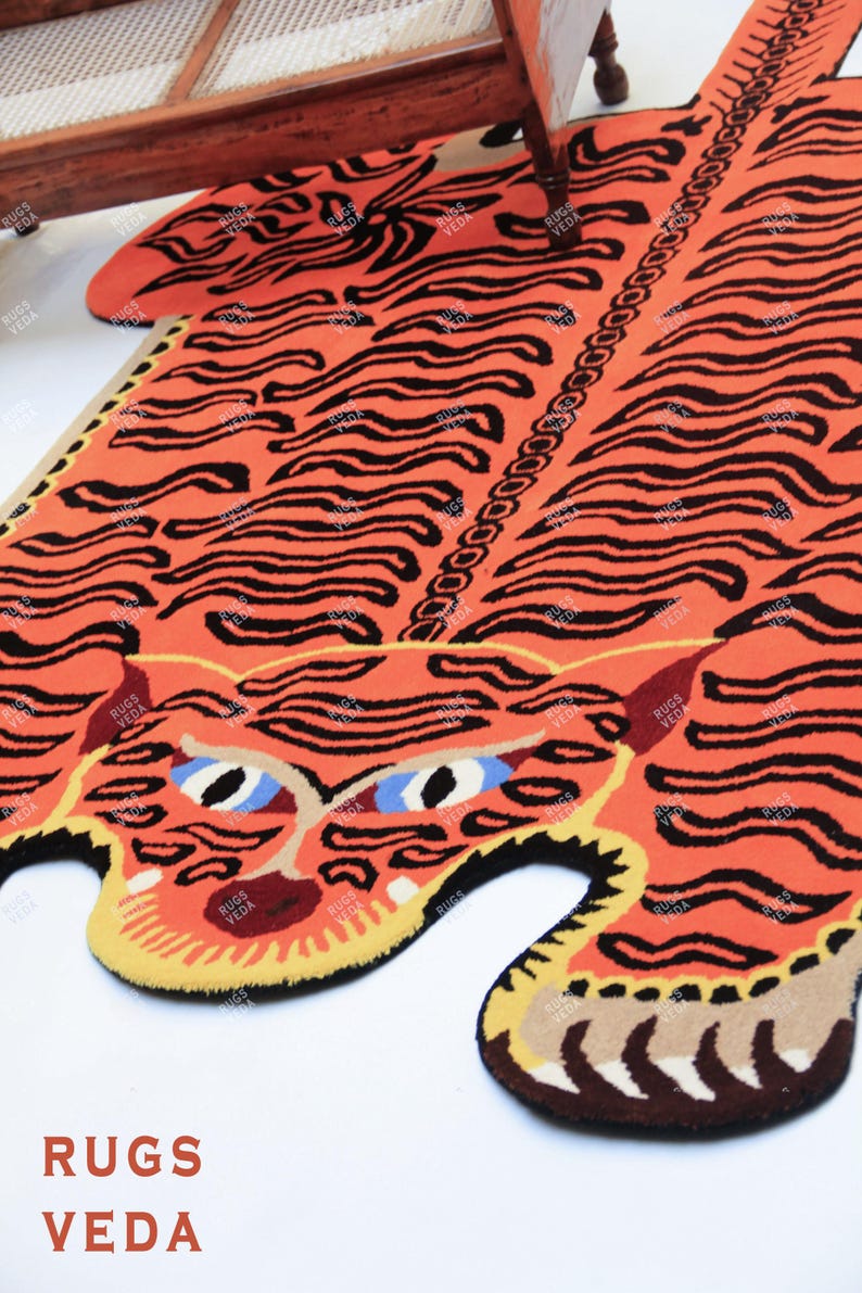 Preppy Tiger Rug Tibetan Tiger Handmade Tufted Rug for Living Room Bedroom Kids Room in ...