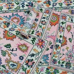 Hand Knotted Pink Oushak Rug: 100% Wool, Made to Order
