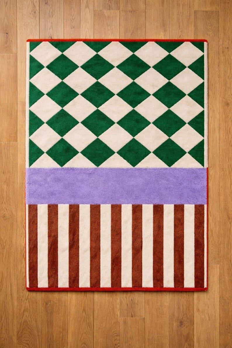 Modern Color Geometric Rug Modern Geometric Area Rug 9x12ft, Color Block Wool Rug, Hand Tufted ...