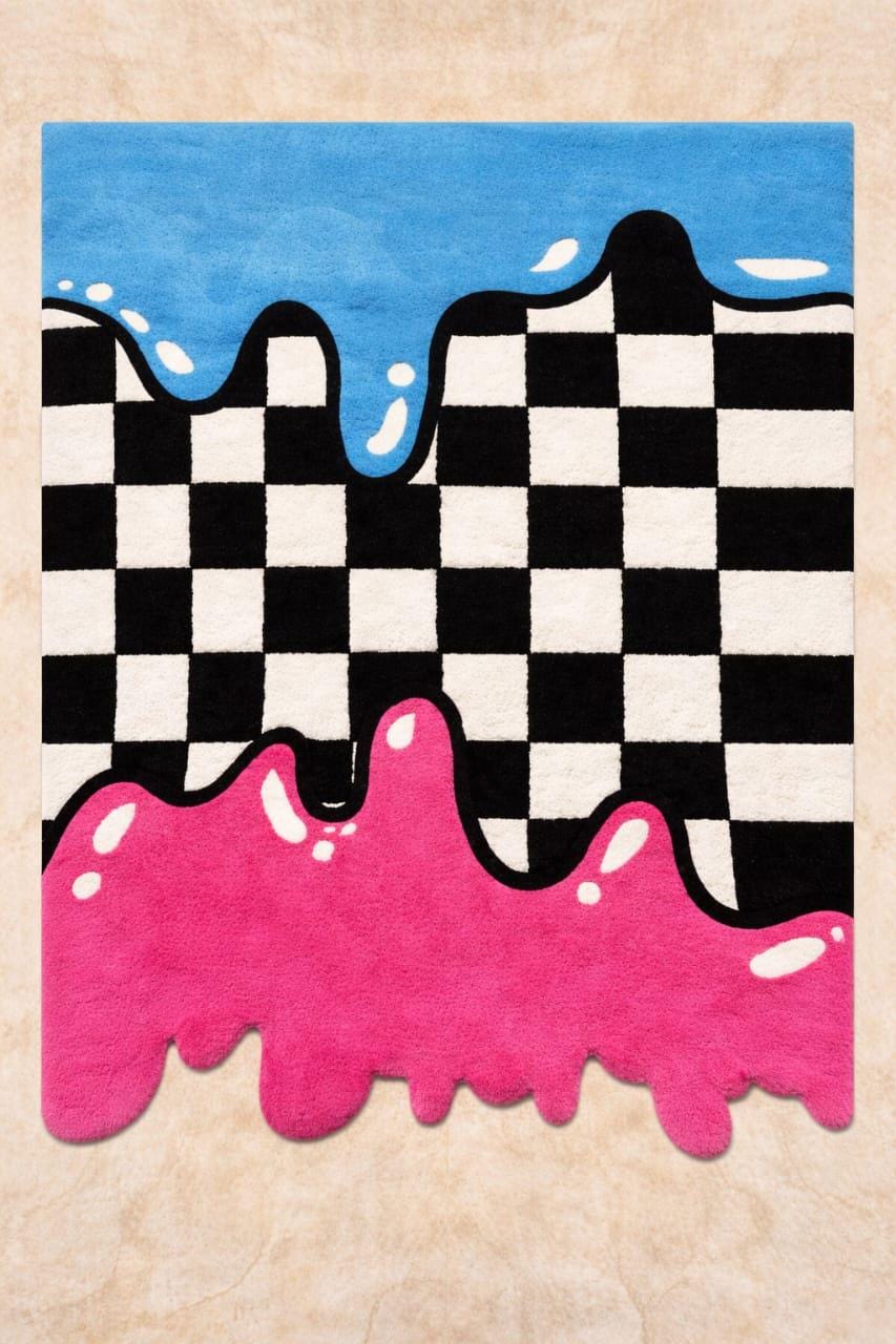 Hand Tufted Checkered Drip Rug, Black White Checkerboard Area Carpet ...