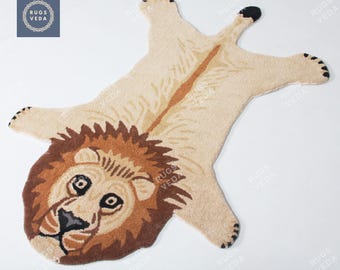 Hand Tufted Lion Rug, Wool Lion Area Rug, Safari Nursery Rug, Animal Shaped Rug, Kids Room Decor, Handmade Jungle Rug, Baby Nursery Carpet