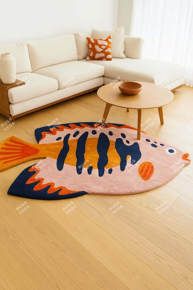 Tropical Fish Rug for Kids Room – Vibrant Ocean Carpet for Nursery, Playroom, or Sea-Themed Decor-Themed Decor 8x10, 9x12, 10x14 100 % Wool