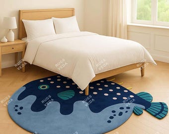Cute Ocean Fish Rug for Kids Room - Soft, Playful Sea Animal Carpet for Nursery, Bedroom & Play Area Decor 6x9, 8x10, 9x12, 10x14 100 % Wool