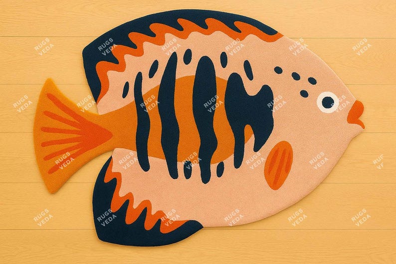 Tropical Fish Rug for Kids Room – Vibrant Ocean Carpet for Nursery, Playroom, or Sea-Themed Decor-Themed Decor 8x10, 9x12, 10x14 100 % Wool