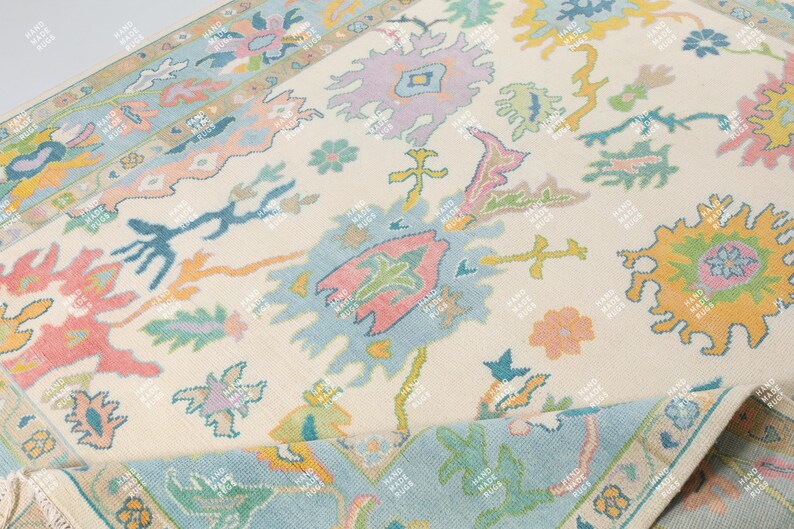 Oushak Rug Patterns Handwoven Colorful Oushak Rug, Pastel Turkish Wool Area Rug, Antique ...