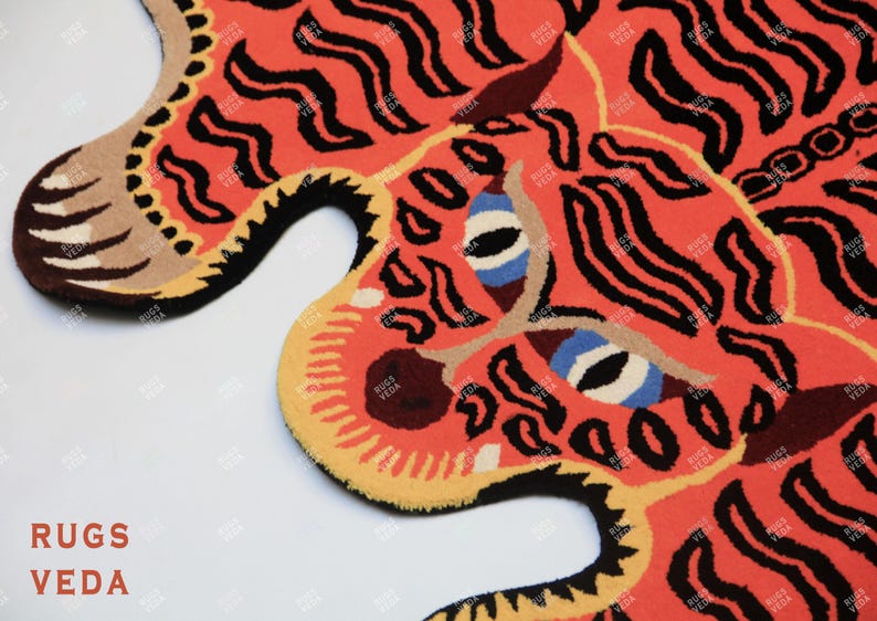 Preppy Tiger Rug Tibetan Tiger Handmade Tufted Rug for Living Room Bedroom Kids Room in ...