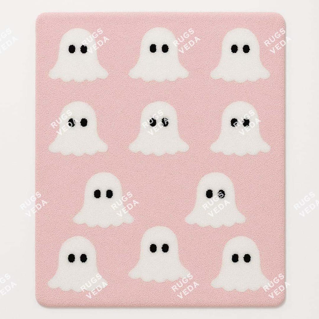 Cute Ghost Rug 100 % Wool | Kawaii Pink Aesthetic Carpet | Halloween ...