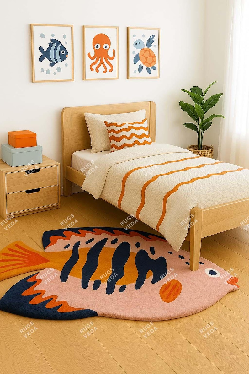 Tropical Fish Rug for Kids Room – Vibrant Ocean Carpet for Nursery, Playroom, or Sea-Themed Decor-Themed Decor 8x10, 9x12, 10x14 100 % Wool